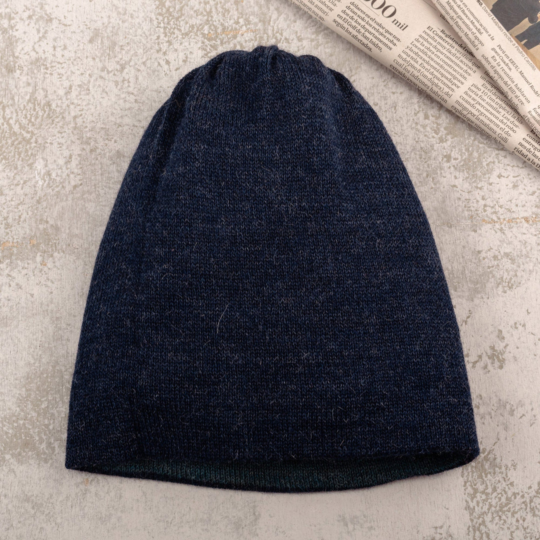 Knit Reversible Baby Alpaca Hat in Teal and Navy Hues - Lake Trends