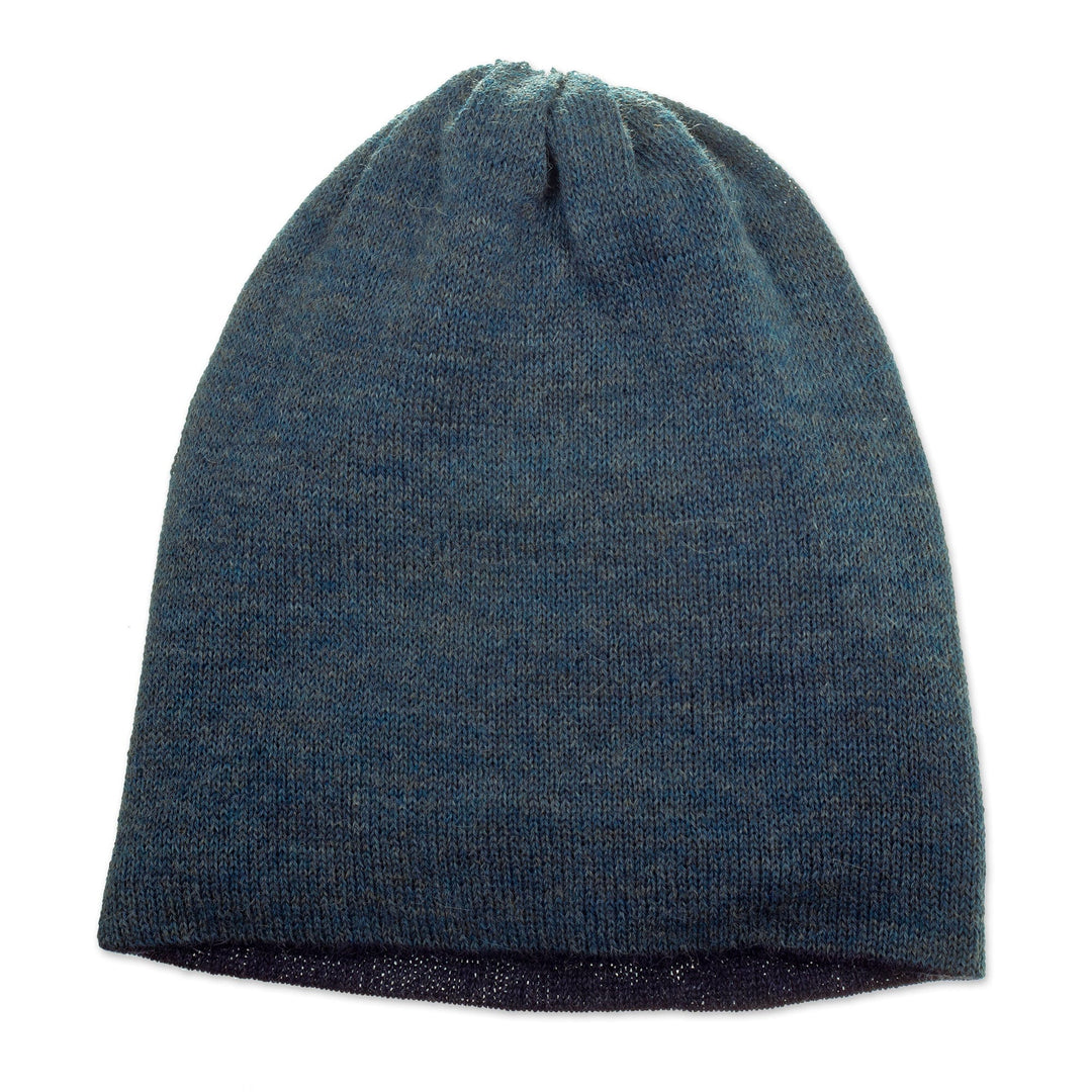 Knit Reversible Baby Alpaca Hat in Teal and Navy Hues - Lake Trends
