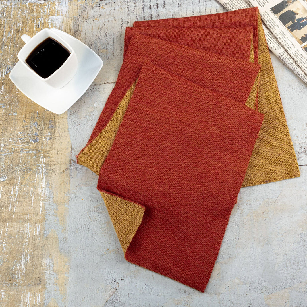 Knit Reversible Baby Alpaca Scarf in Honey and Salamander - Warm Trends