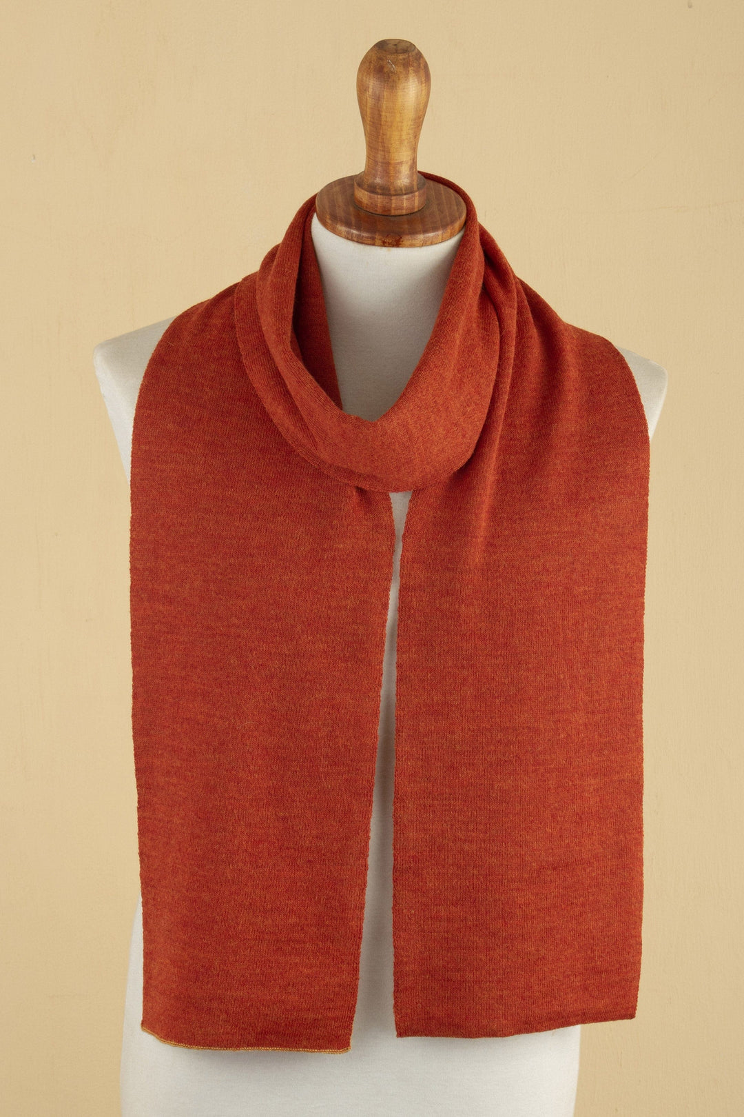 Knit Reversible Baby Alpaca Scarf in Honey and Salamander - Warm Trends