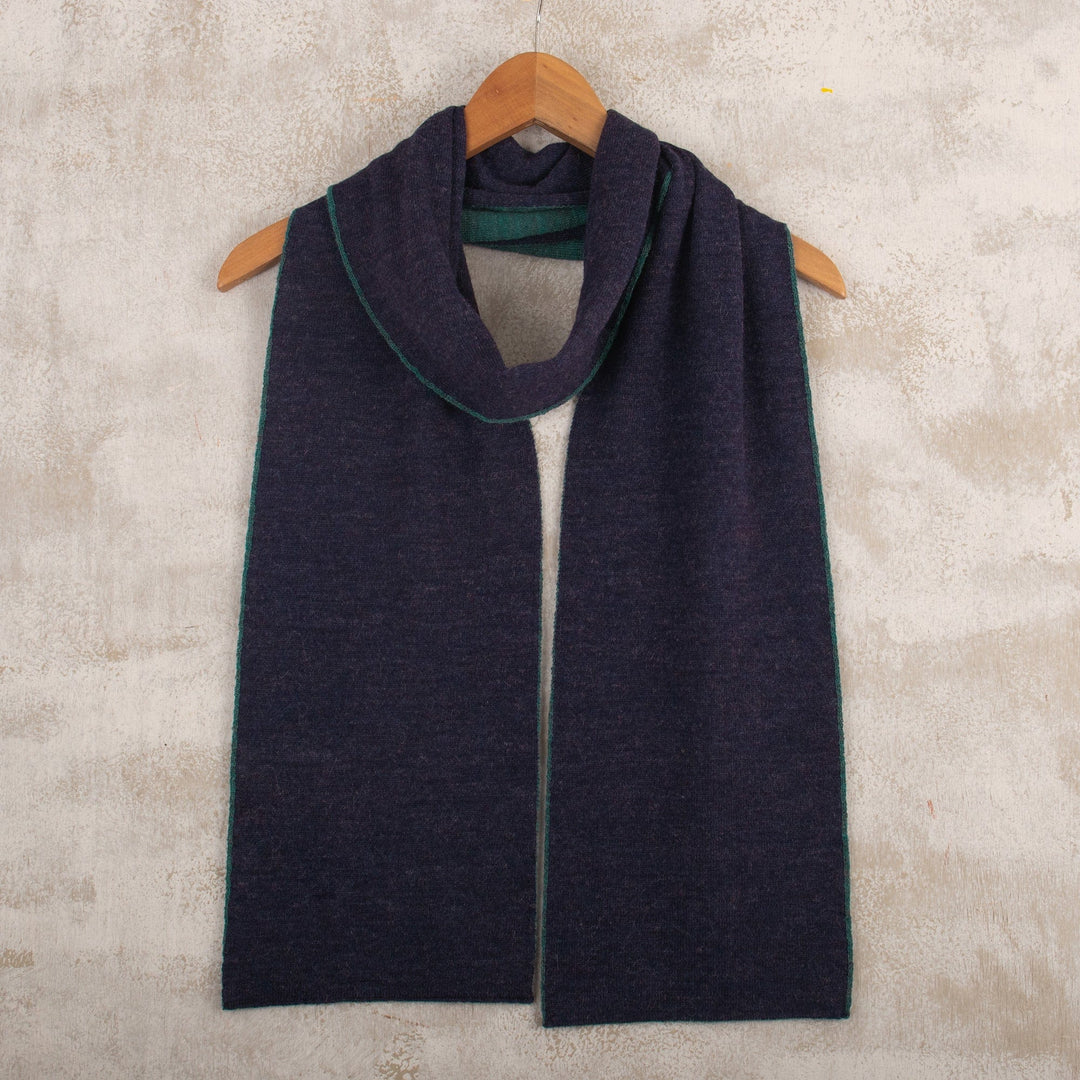 Knit Reversible Baby Alpaca Scarf in Teal and Navy Hues - Lake Trends