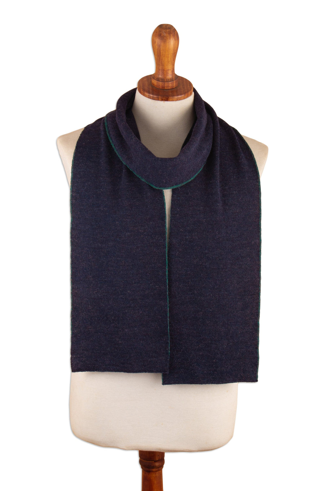 Knit Reversible Baby Alpaca Scarf in Teal and Navy Hues - Lake Trends