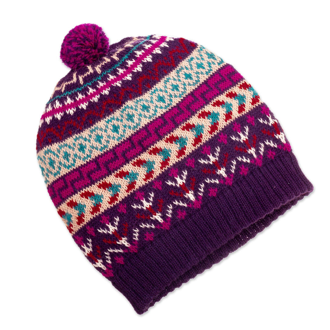 Handloomed Andean Purple Alpaca Hat from Peru - Purple Empire