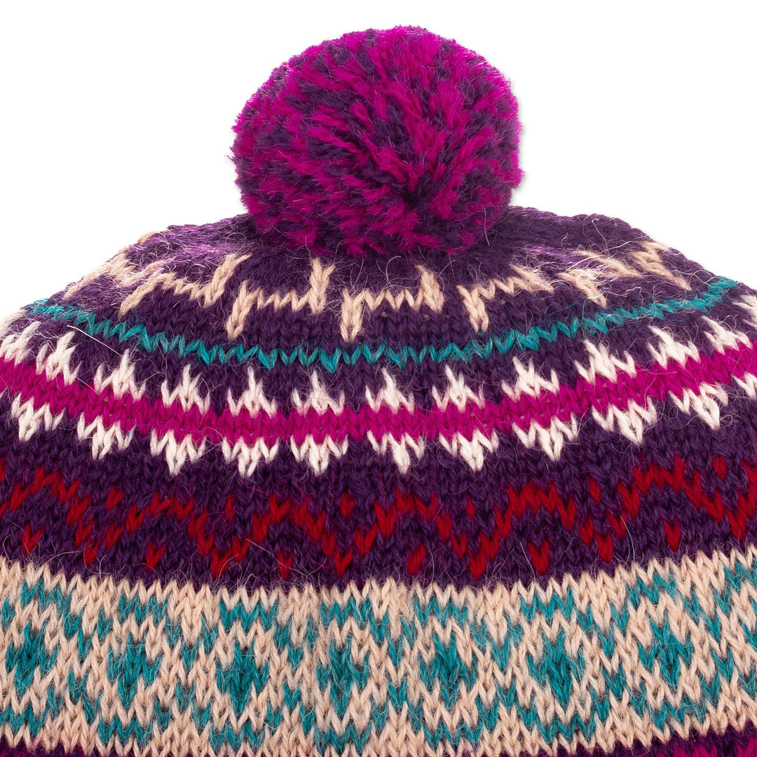 Handloomed Andean Purple Alpaca Hat from Peru - Purple Empire