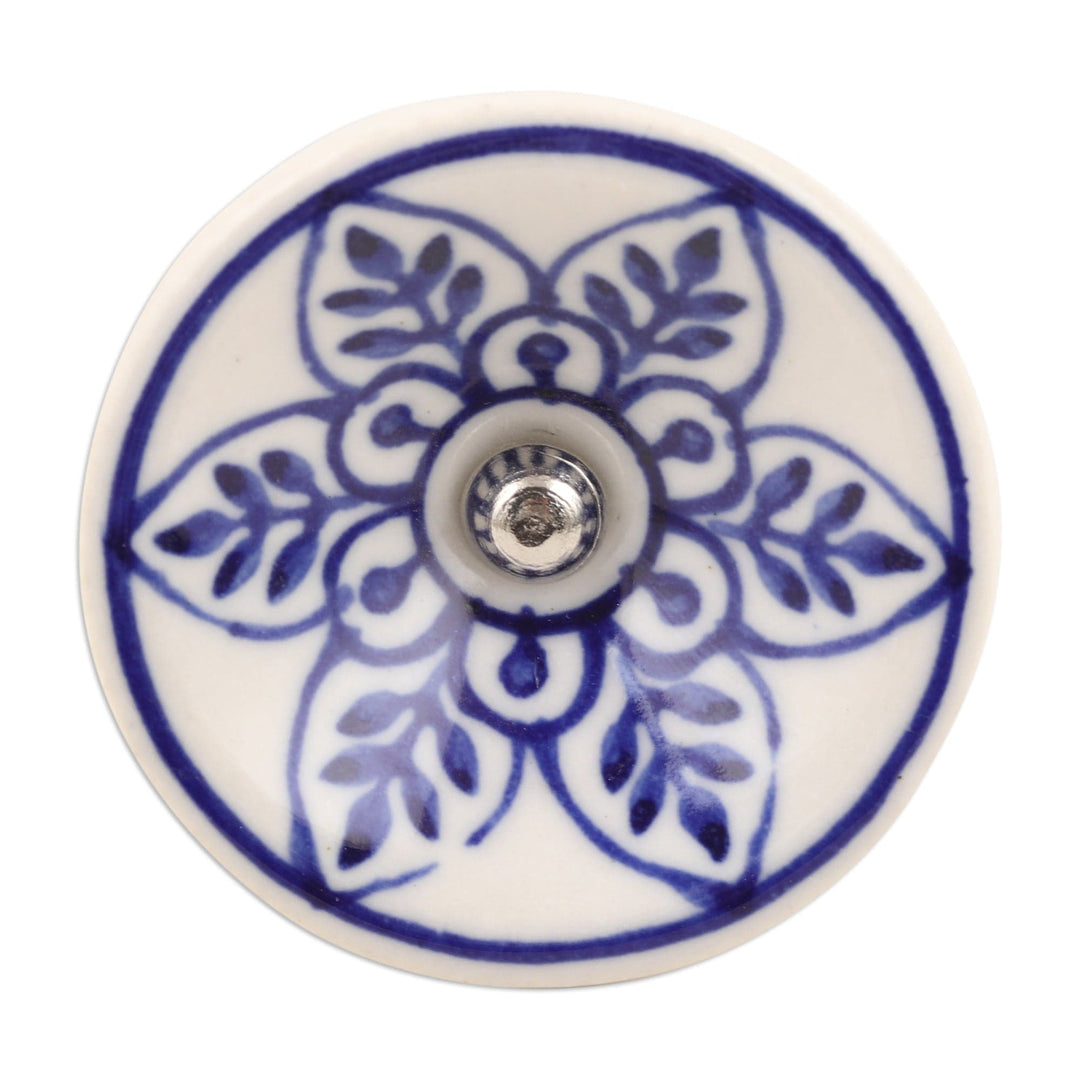 Set of 6 Handcrafted Floral Ceramic Knobs in a Blue Hue - Blue Spring