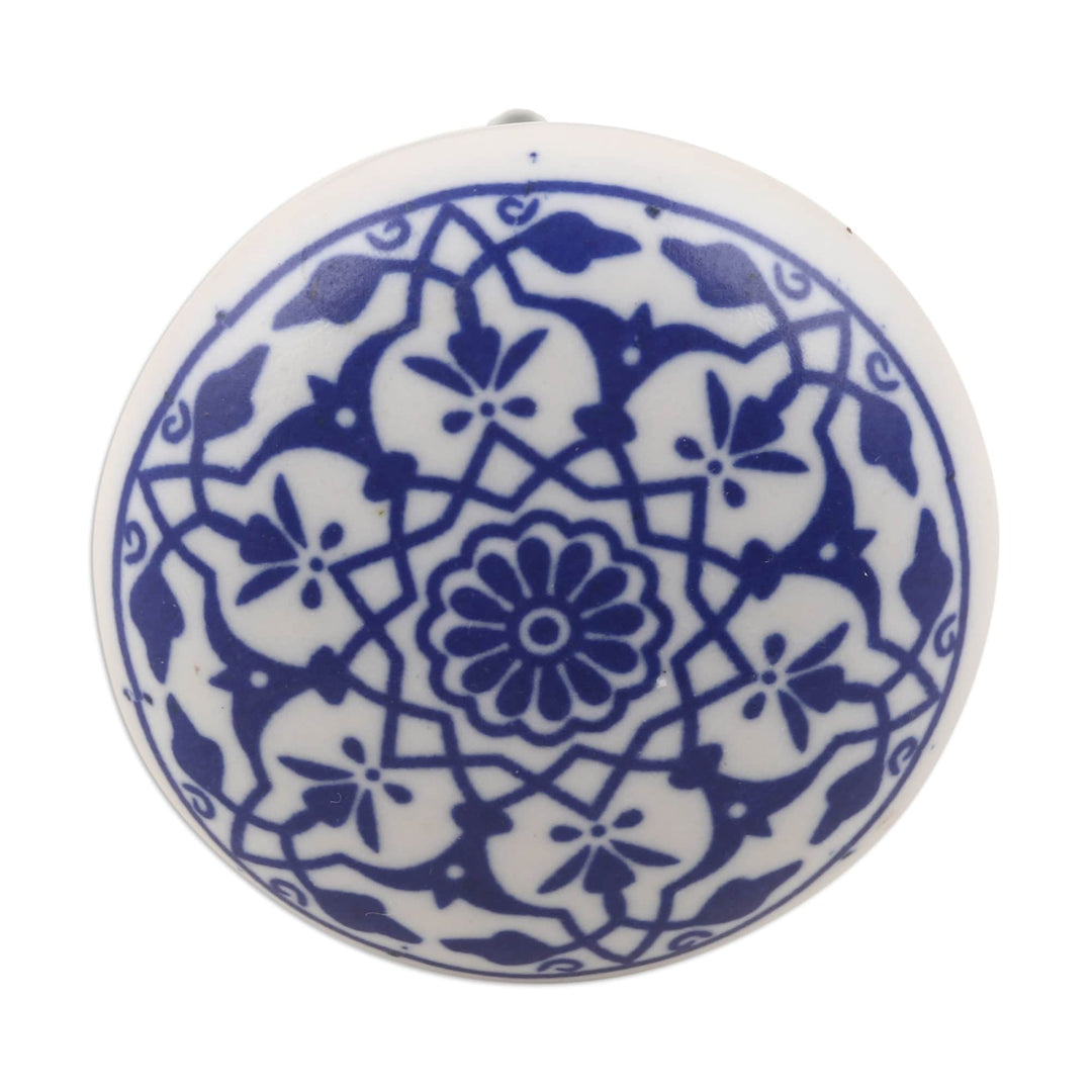 Set of 6 Handcrafted Mandala Ceramic Knobs in a Blue Hue - Blue Meditations