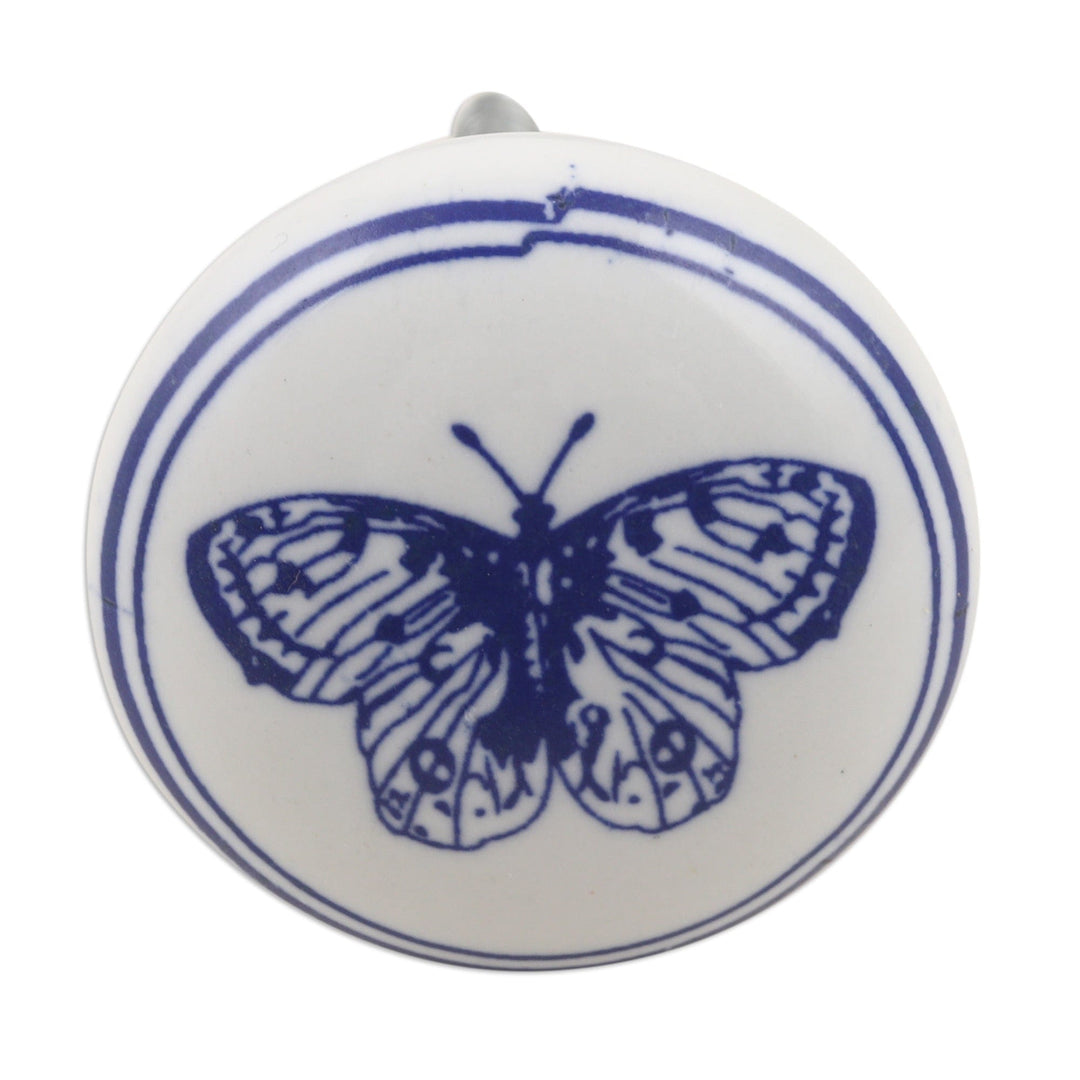 Set of 6 Butterfly-Themed Handcrafted Ceramic Knobs in Blue - Fluttering Dreams