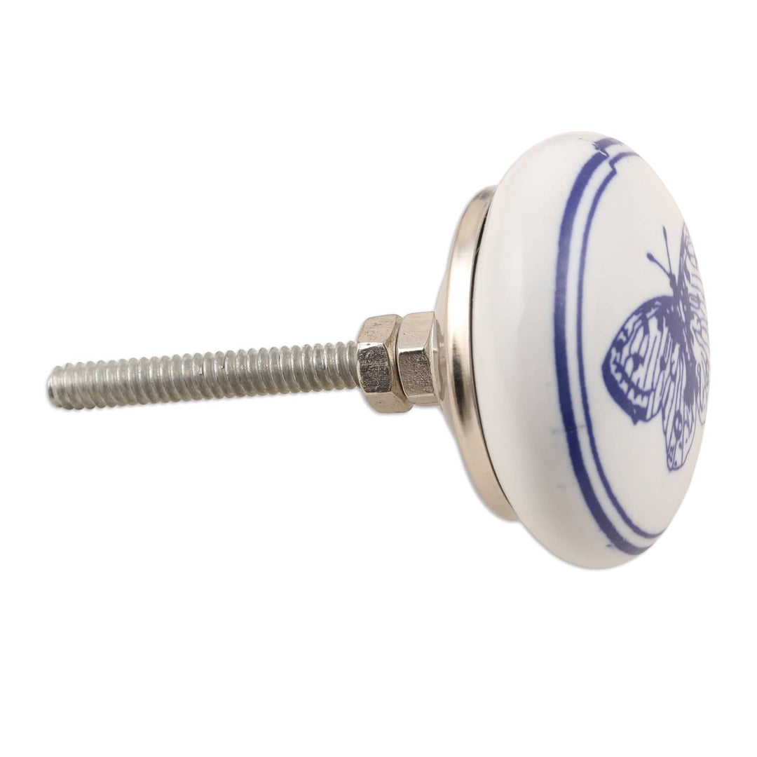 Set of 6 Butterfly-Themed Handcrafted Ceramic Knobs in Blue - Fluttering Dreams