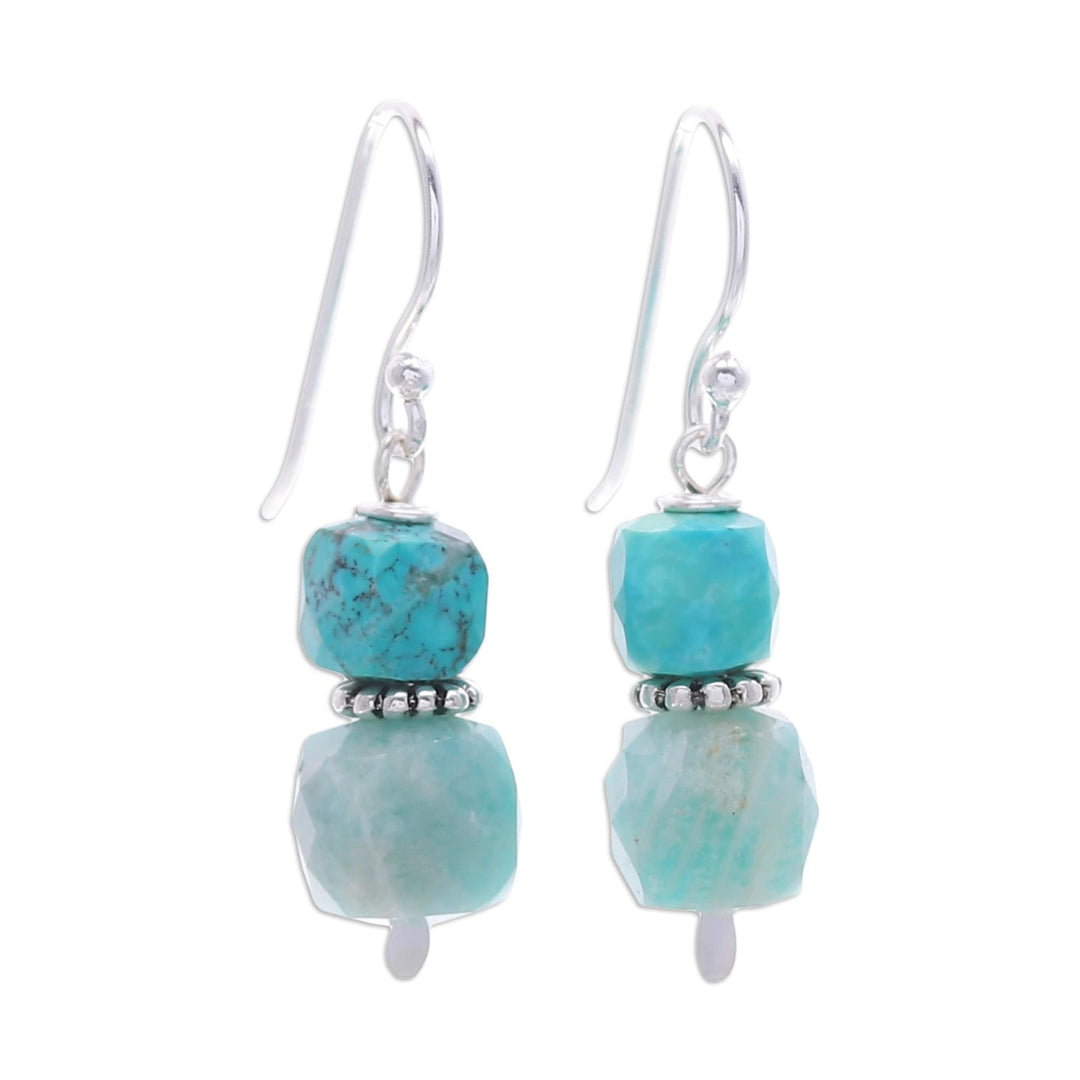 Dangle Earrings with Amazonite and Recon Turquoise Beads - Heavenly Success