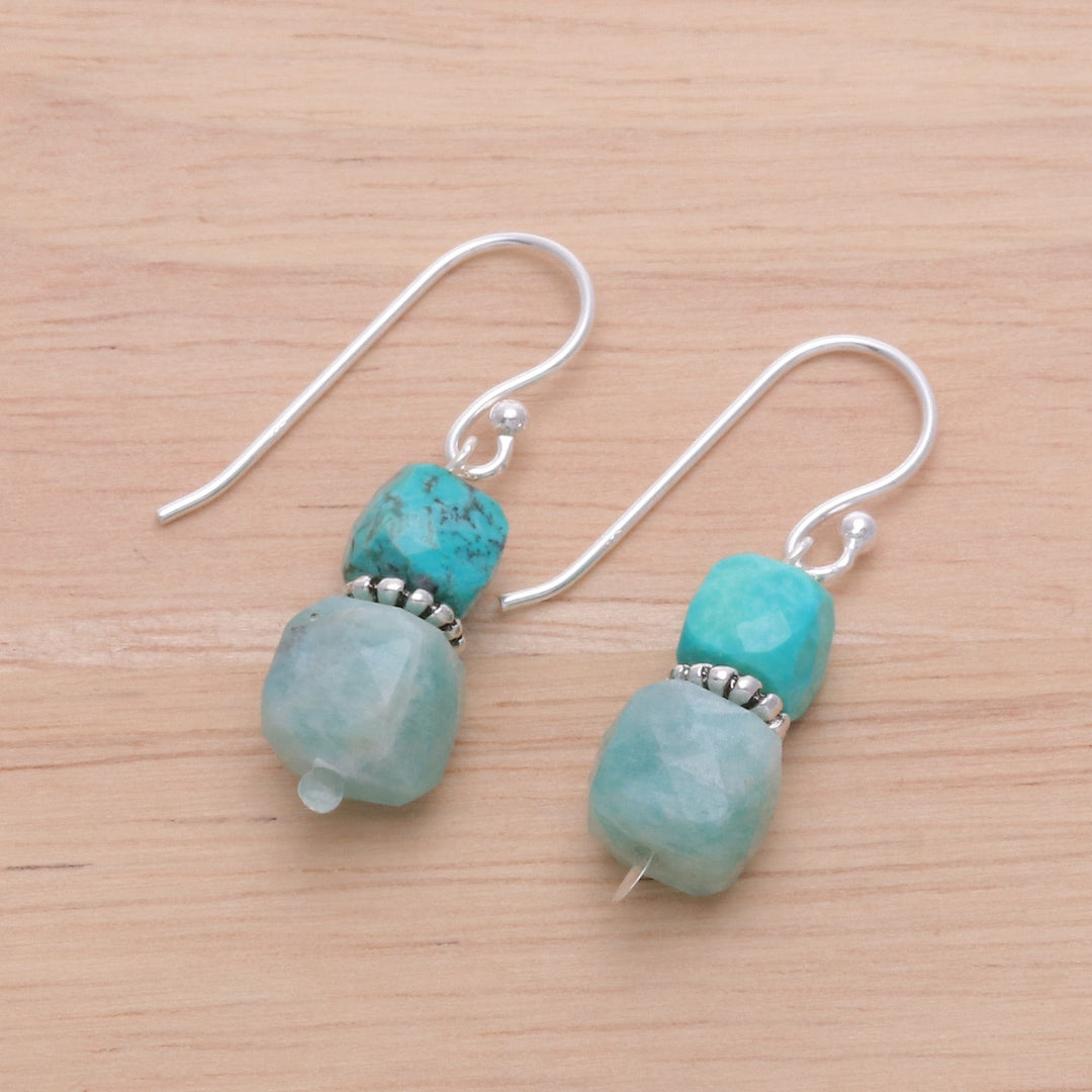 Dangle Earrings with Amazonite and Recon Turquoise Beads - Heavenly Success