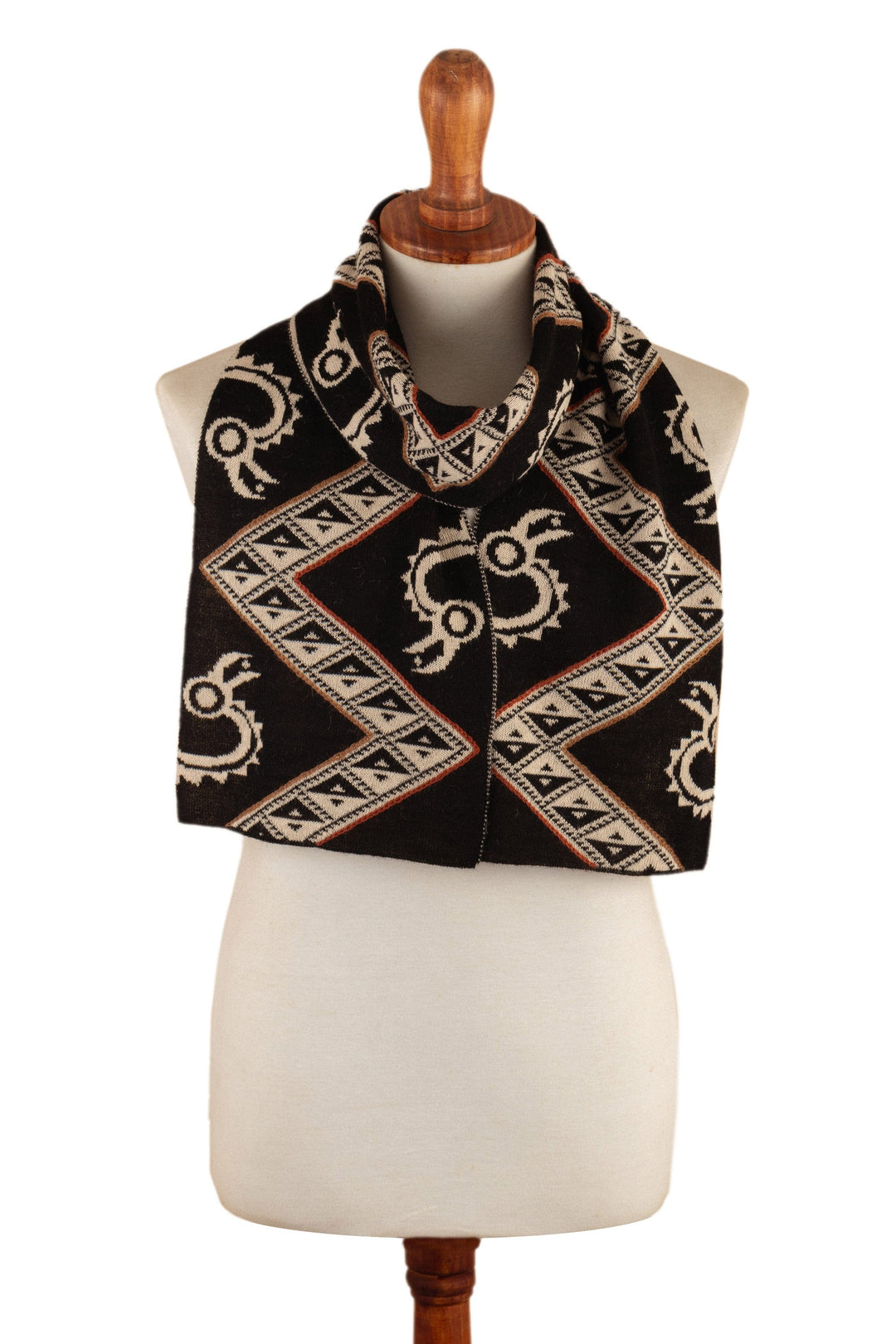 Traditional Black and Beige Reversible Alpaca Blend Scarf - Noble Origins