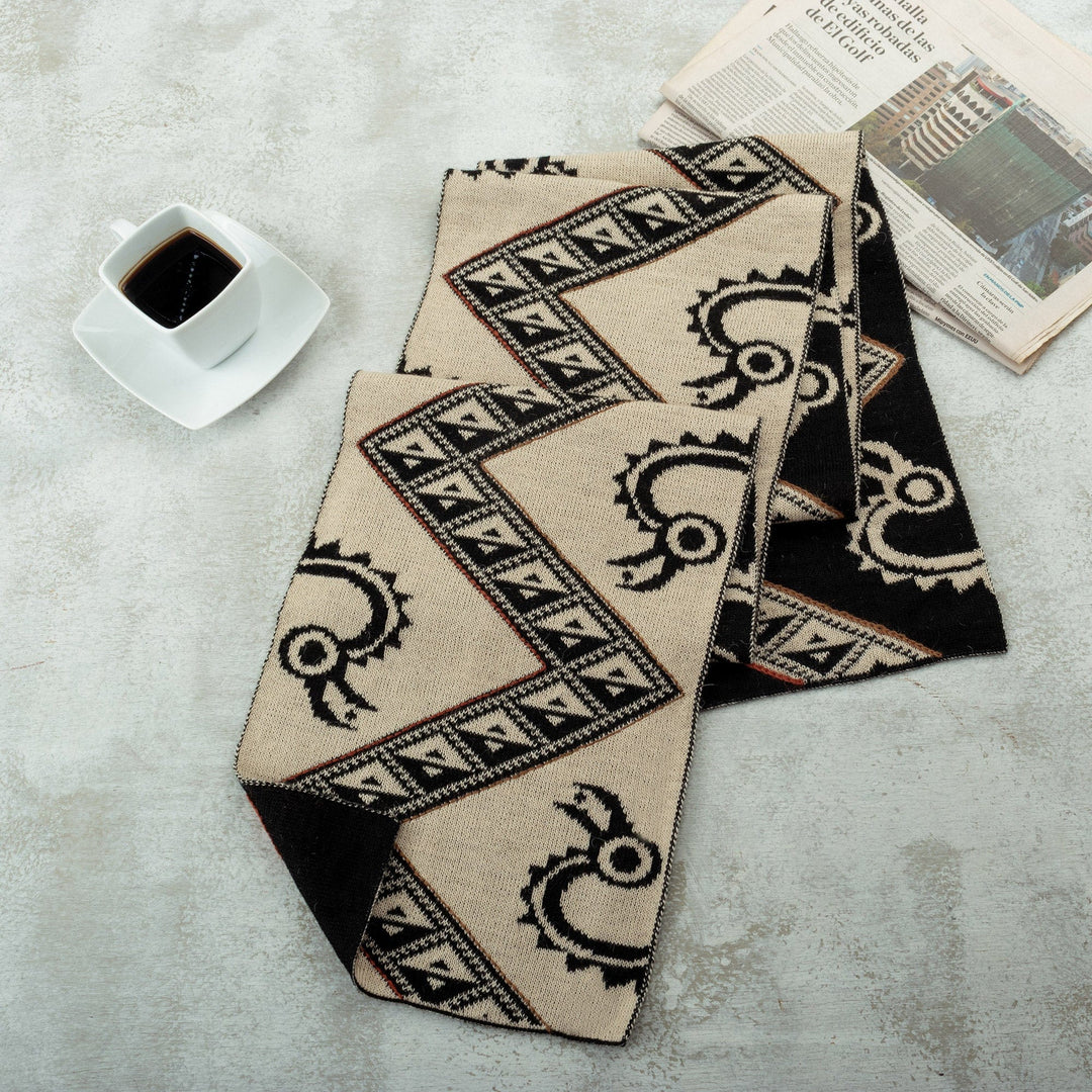 Traditional Black and Beige Reversible Alpaca Blend Scarf - Noble Origins