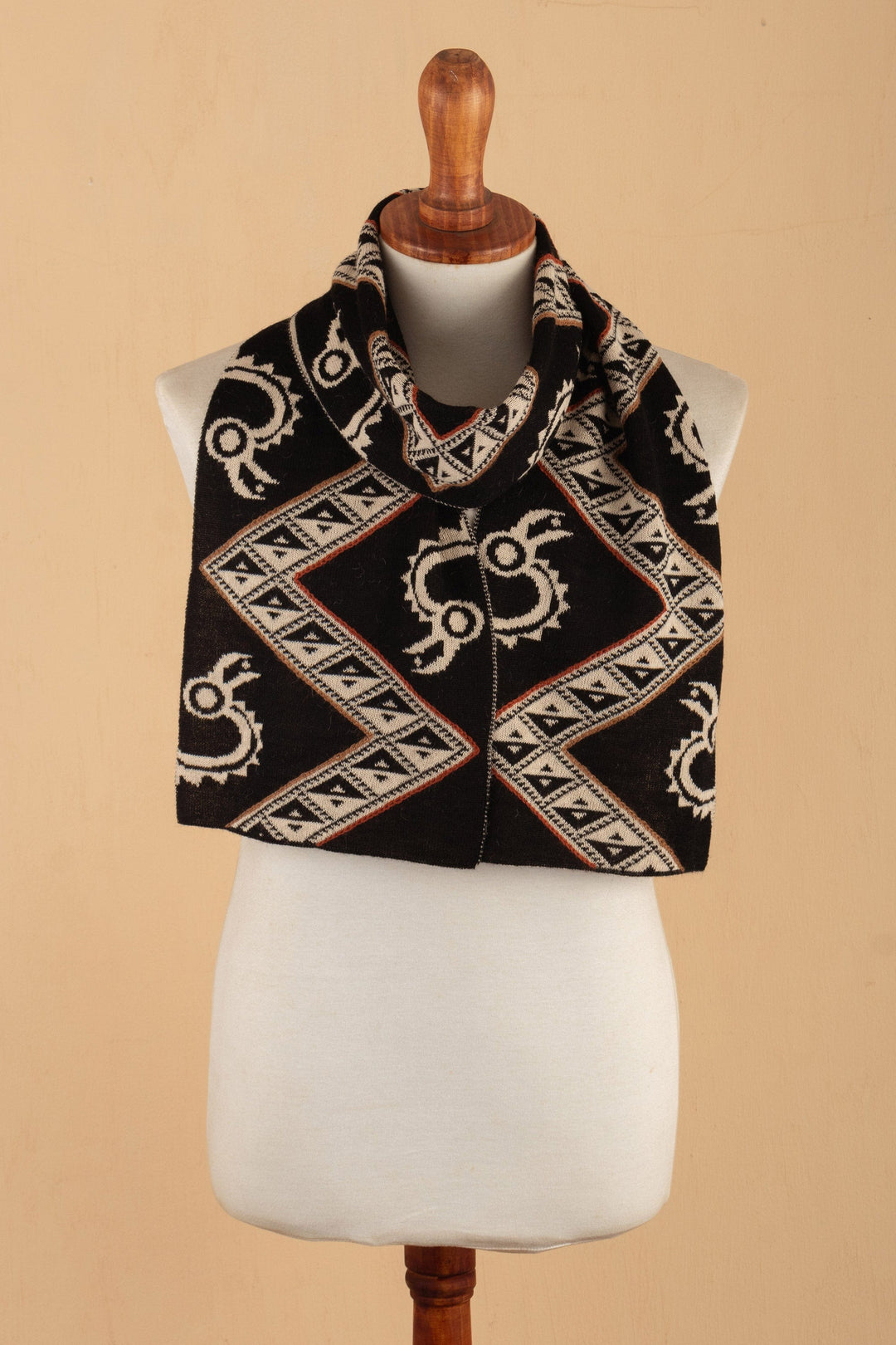 Traditional Black and Beige Reversible Alpaca Blend Scarf - Noble Origins