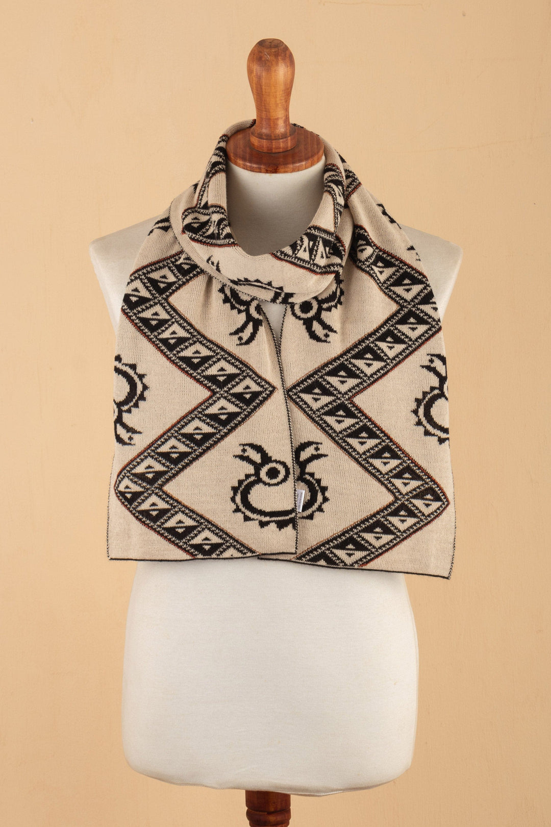 Traditional Black and Beige Reversible Alpaca Blend Scarf - Noble Origins