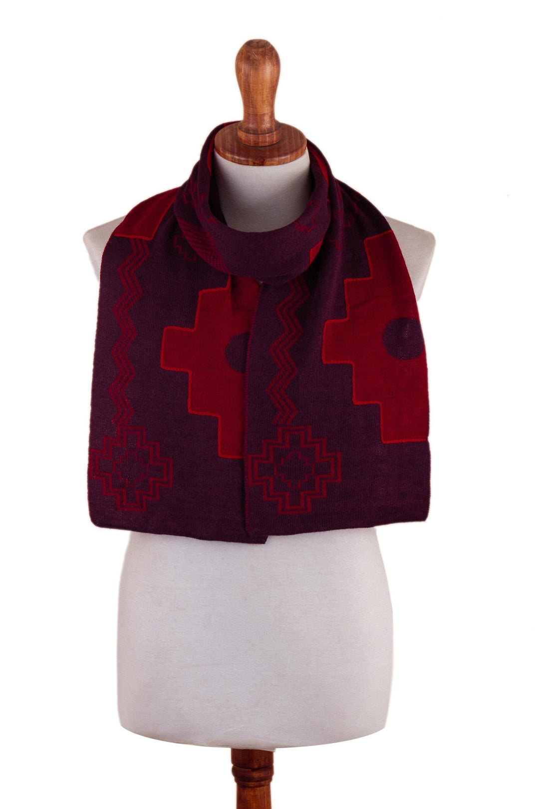 Chakana-Themed Reversible Alpaca Blend Scarf in Vibrant Hues - Fire Visions