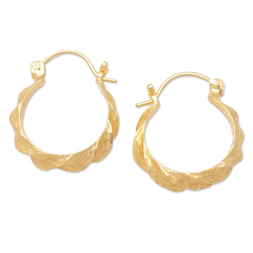 18k Gold-Plated Brass Hoop Earrings with Hammered Finish - Celestial Twists