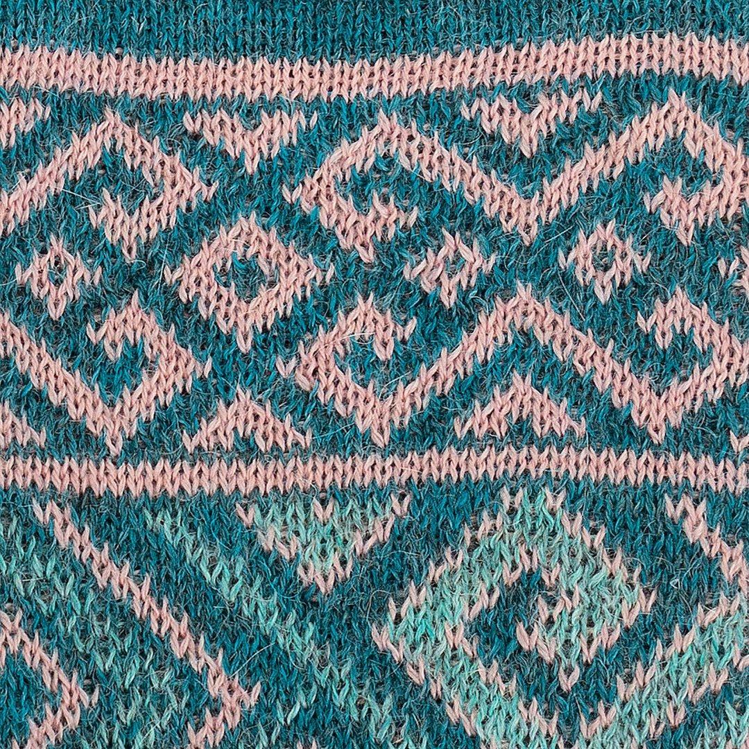 Turquoise 100% Baby Alpaca Unisex Knit Fingerless Mitts - Andean Inspiration
