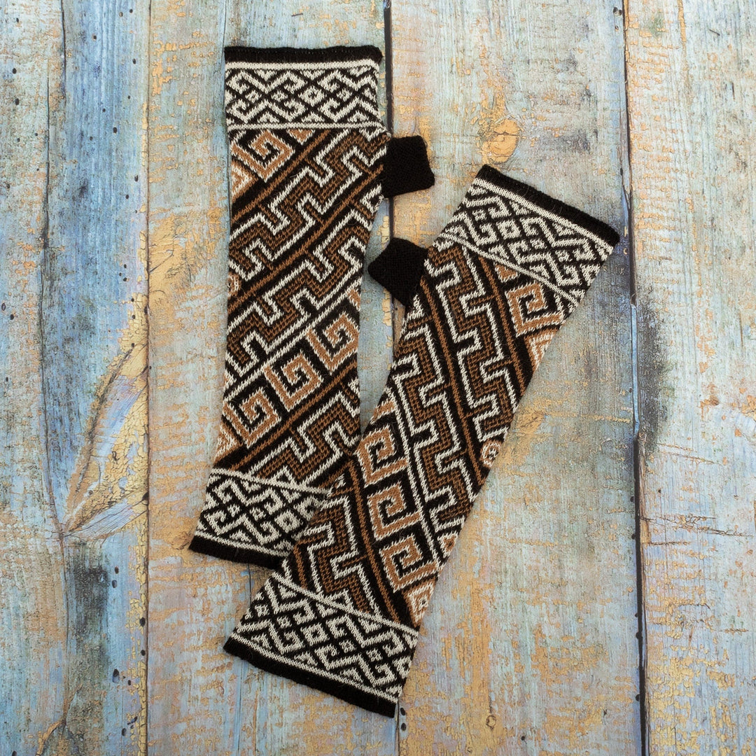 Knit 100% Baby Alpaca Fingerless Mitts Crafted in Peru - Serpents and Waves