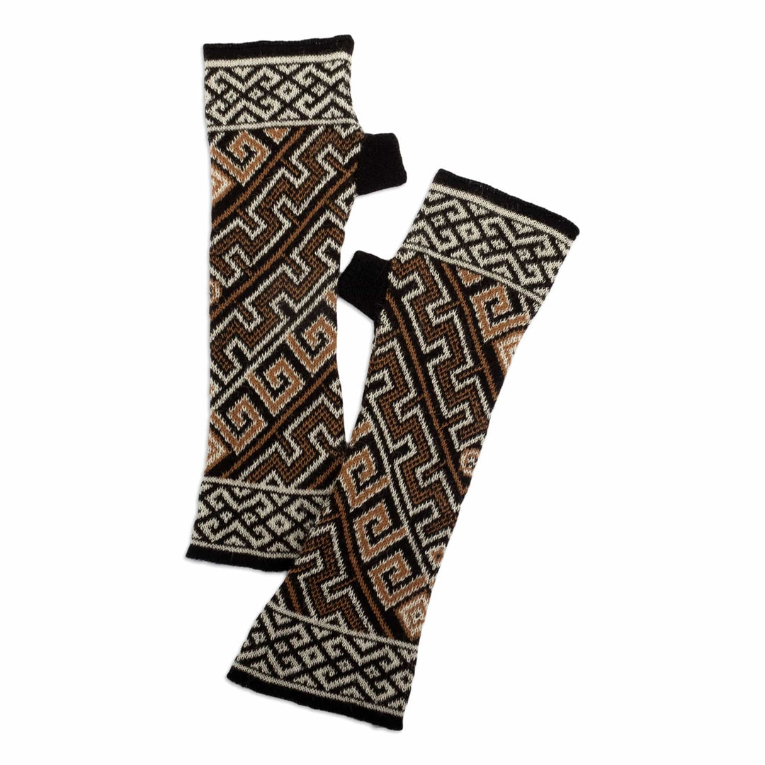 Knit 100% Baby Alpaca Fingerless Mitts Crafted in Peru - Serpents and Waves