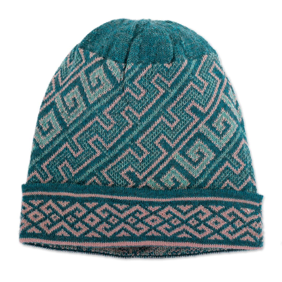 Turquoise 100% Baby Alpaca Unisex Hat Knitted in Peru - Andean Inspiration