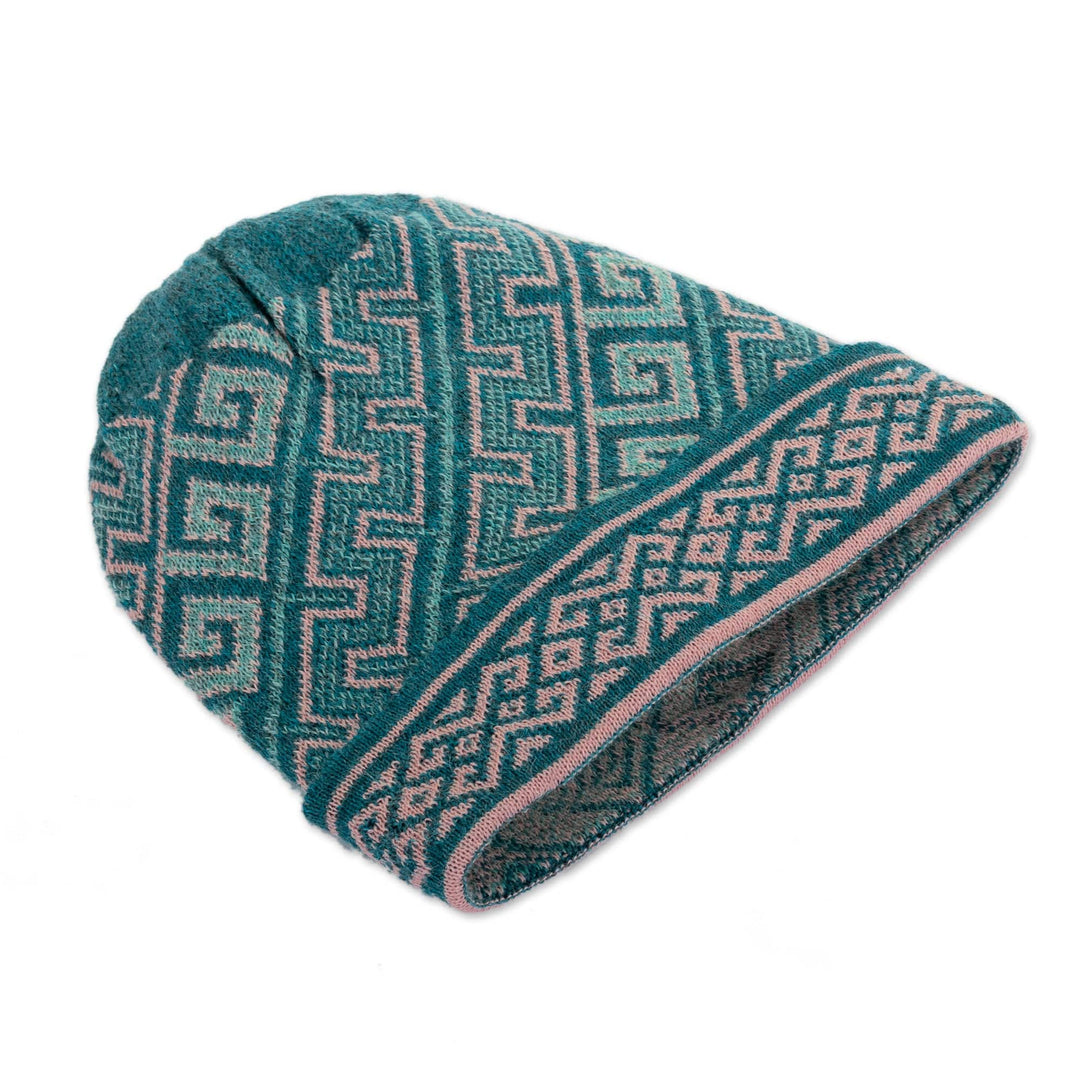 Turquoise 100% Baby Alpaca Unisex Hat Knitted in Peru - Andean Inspiration