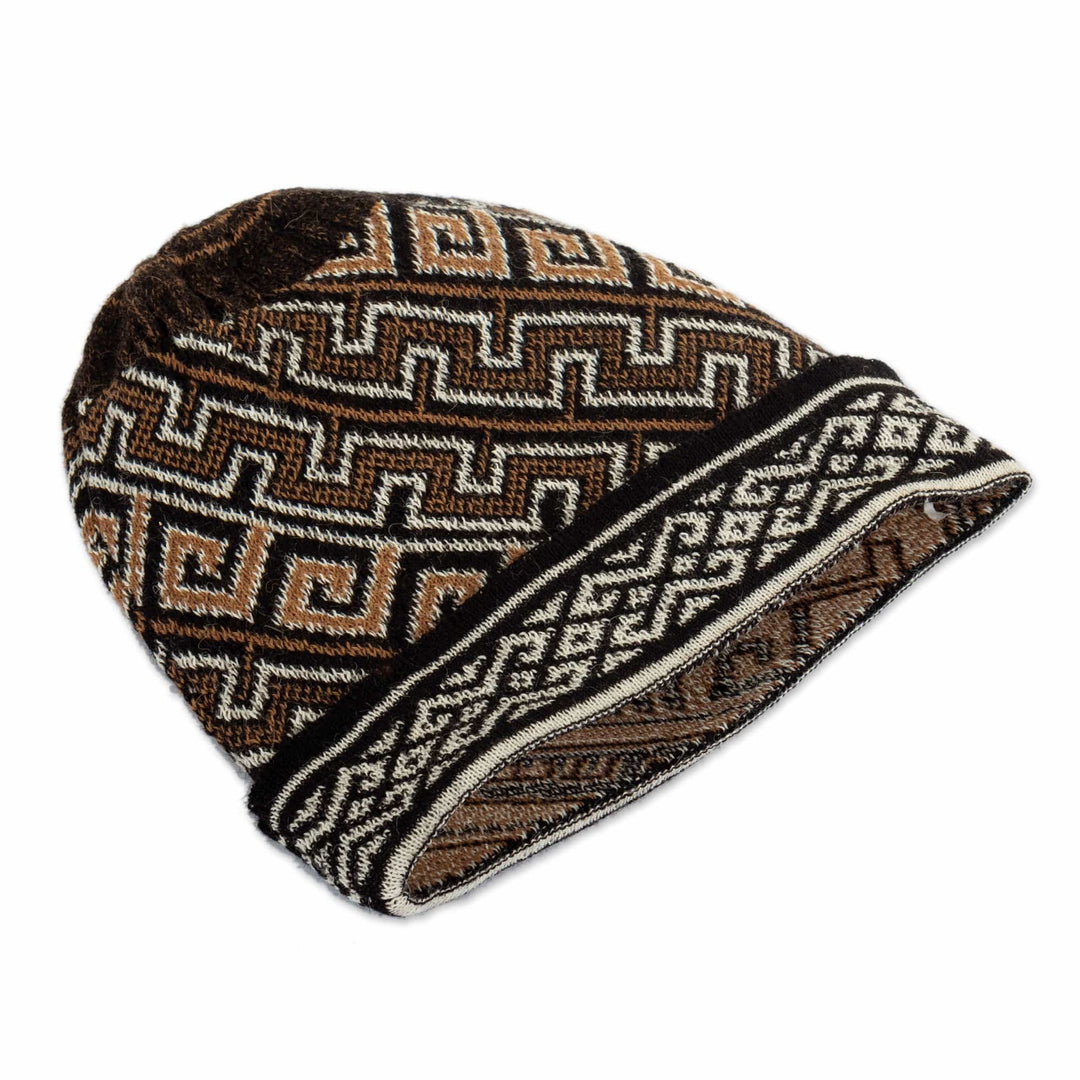 Soft 100% Baby Alpaca Hat with Traditional Inca Pattern - Inca Waves