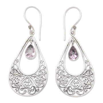 Polished Amethyst and Sterling Silver Dangle Earrings - Ethereal Wisdom
