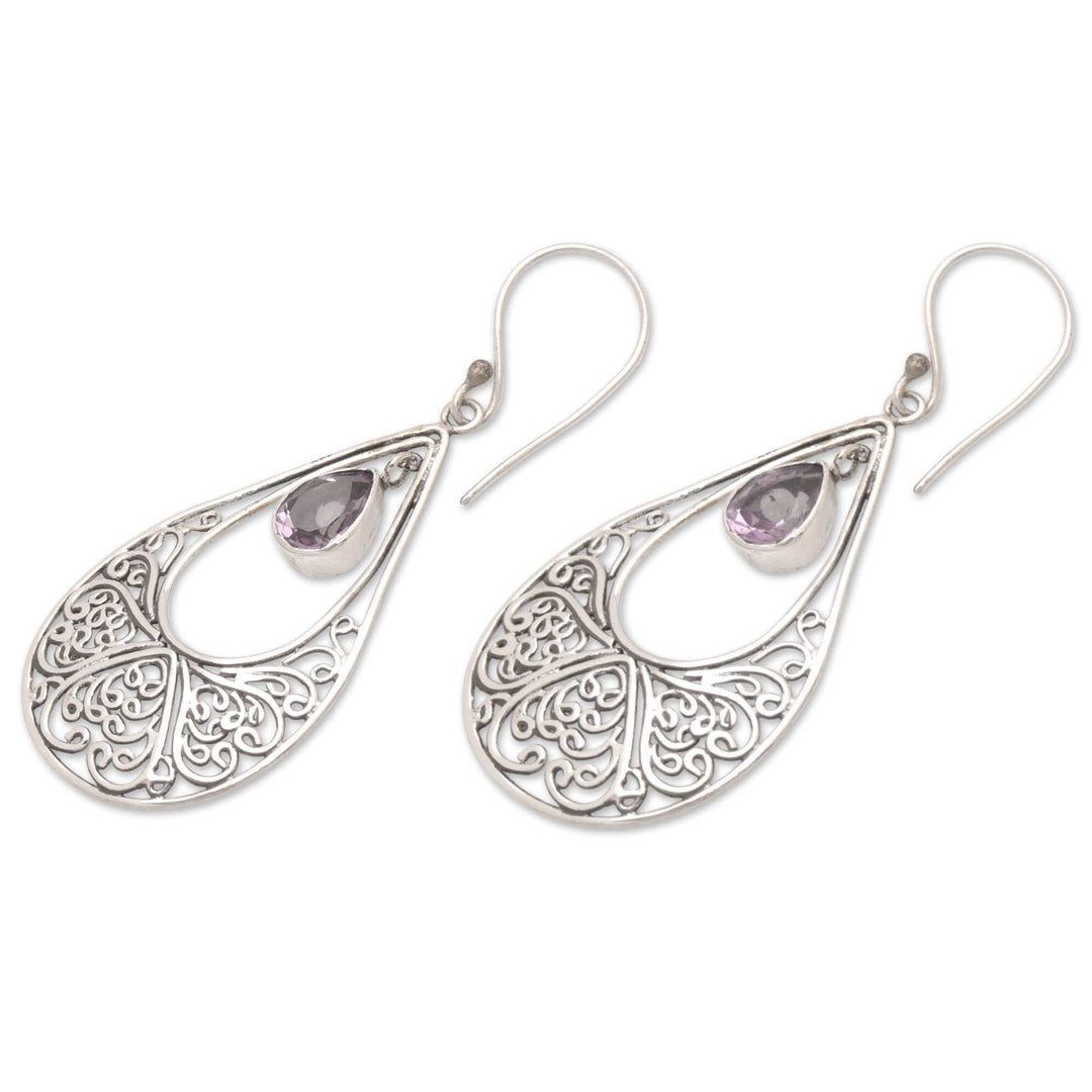 Polished Amethyst and Sterling Silver Dangle Earrings - Ethereal Wisdom