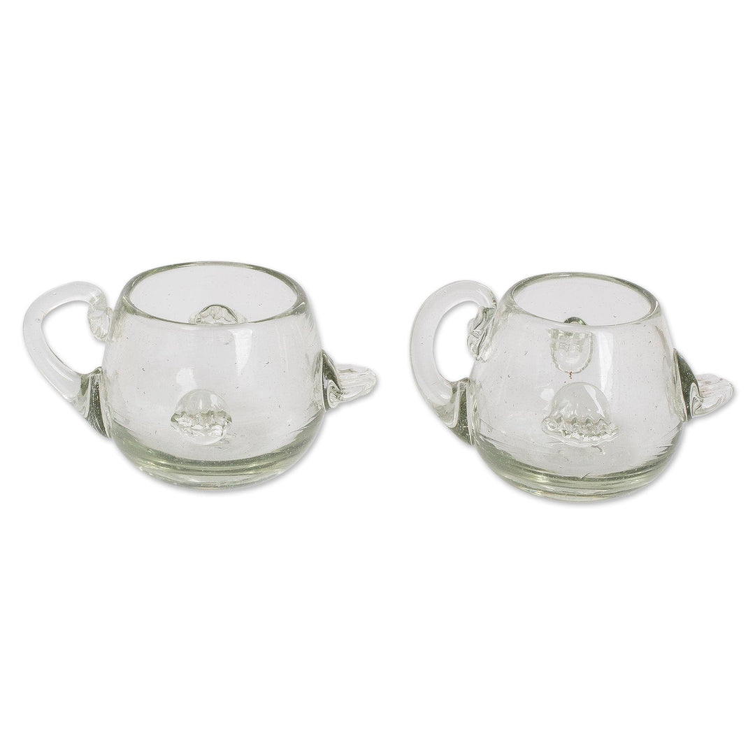 Handblown Recycled Glass and Wood Coffee Set