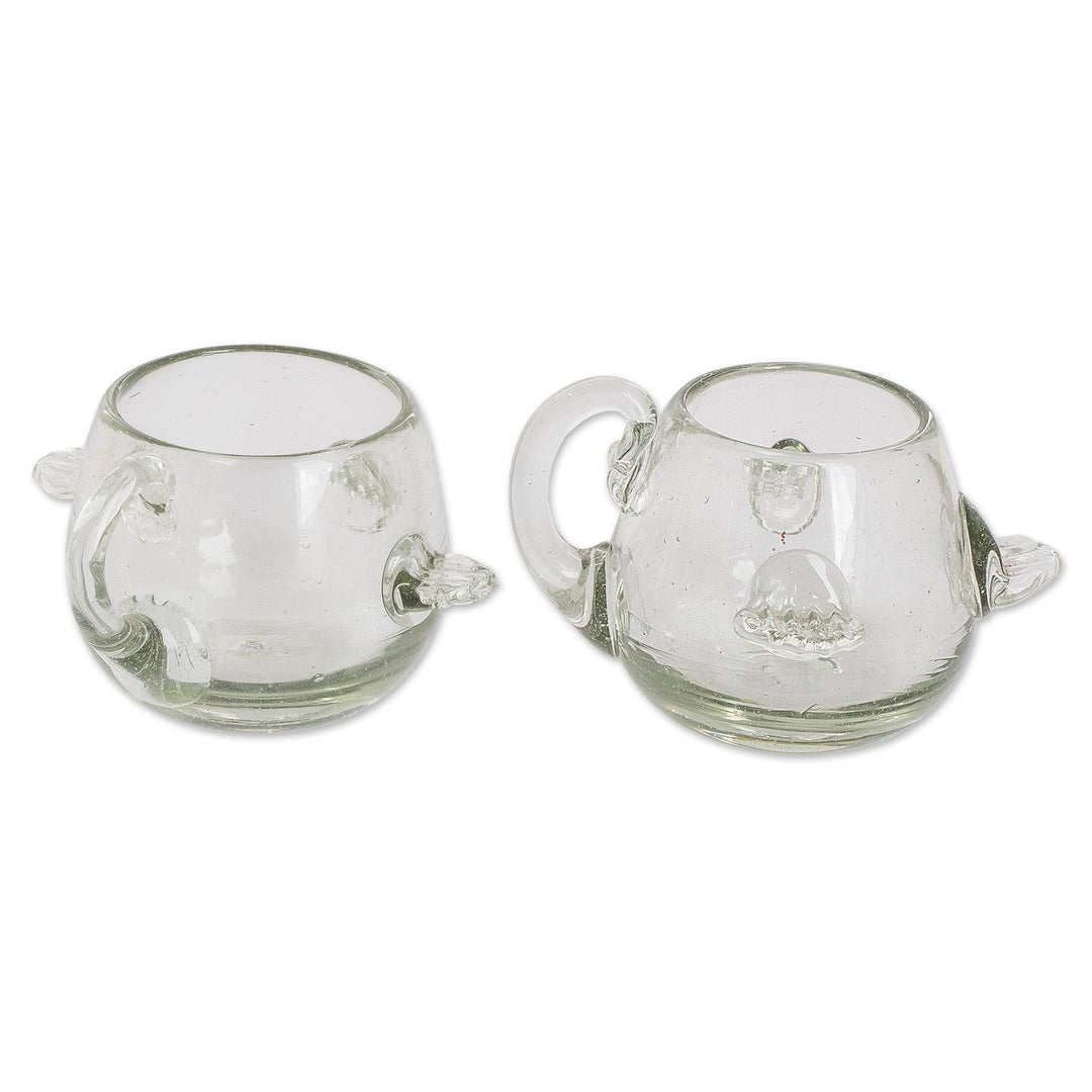 Handblown Recycled Glass and Wood Coffee Set