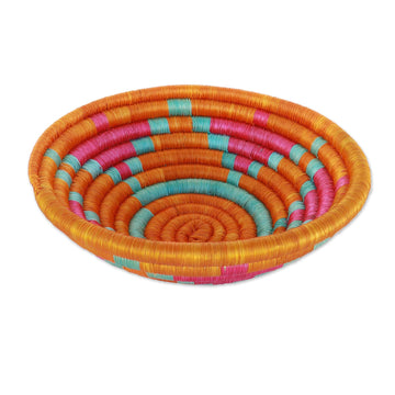 Handcrafted Orange Natural Fiber Basket from Colombia - Guacamayas Sunset