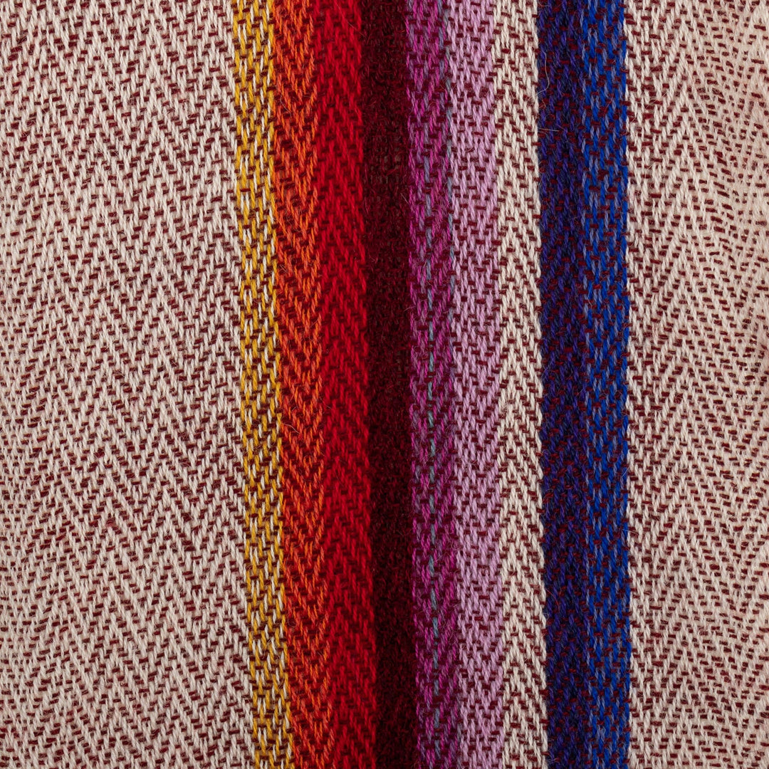 100% Alpaca Striped Scarf with Fringe Hand-Woven in Peru - Floral Colors