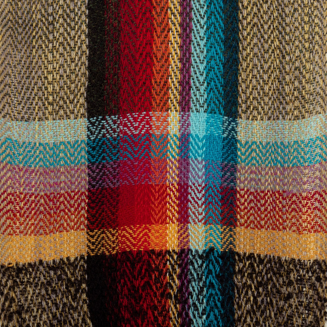 Multicolored Hand-Woven 100% Alpaca Check Scarf with Fringe - United Cultures