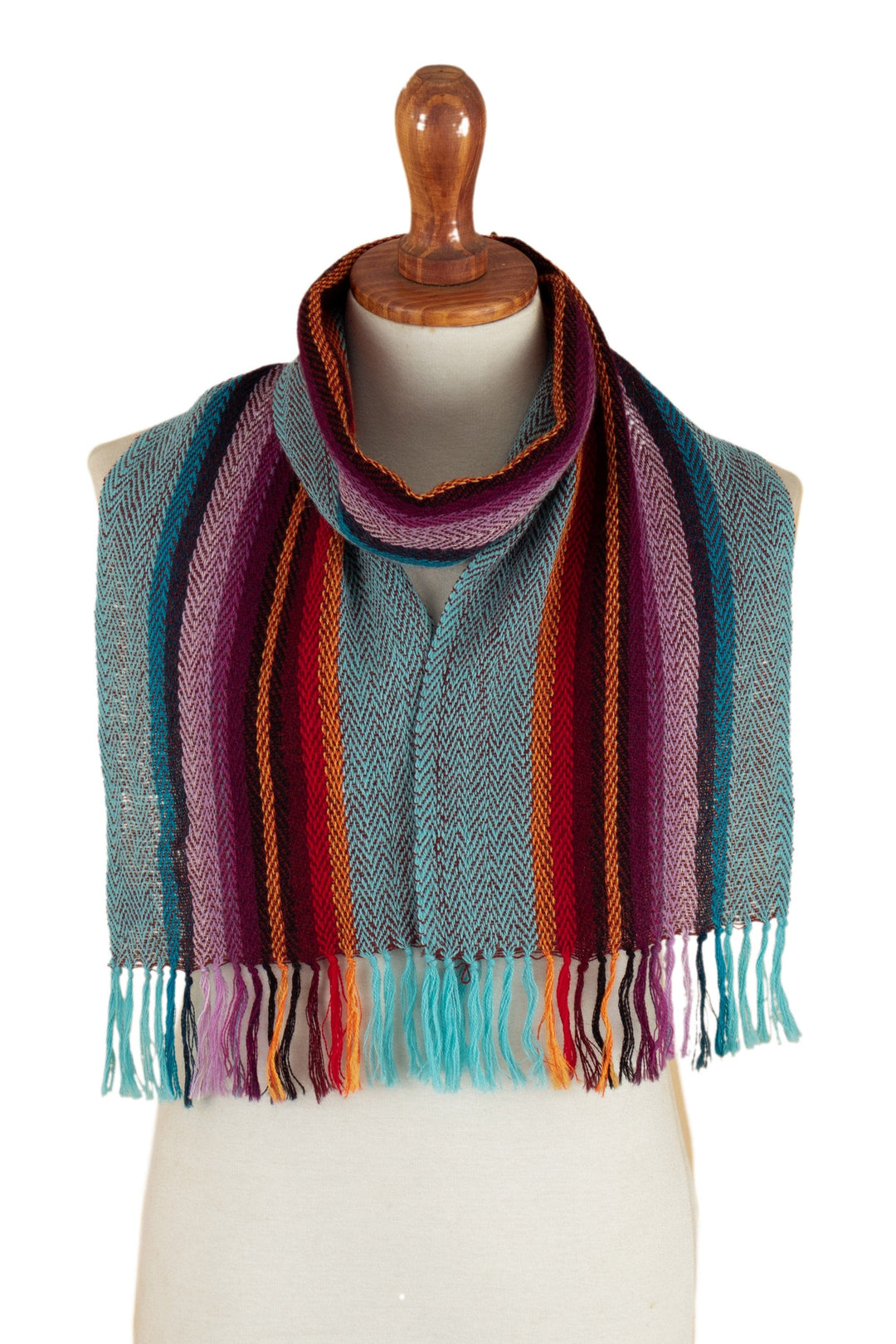 100% Alpaca Striped Scarf with Fringe Hand-Woven in Peru - Dusk