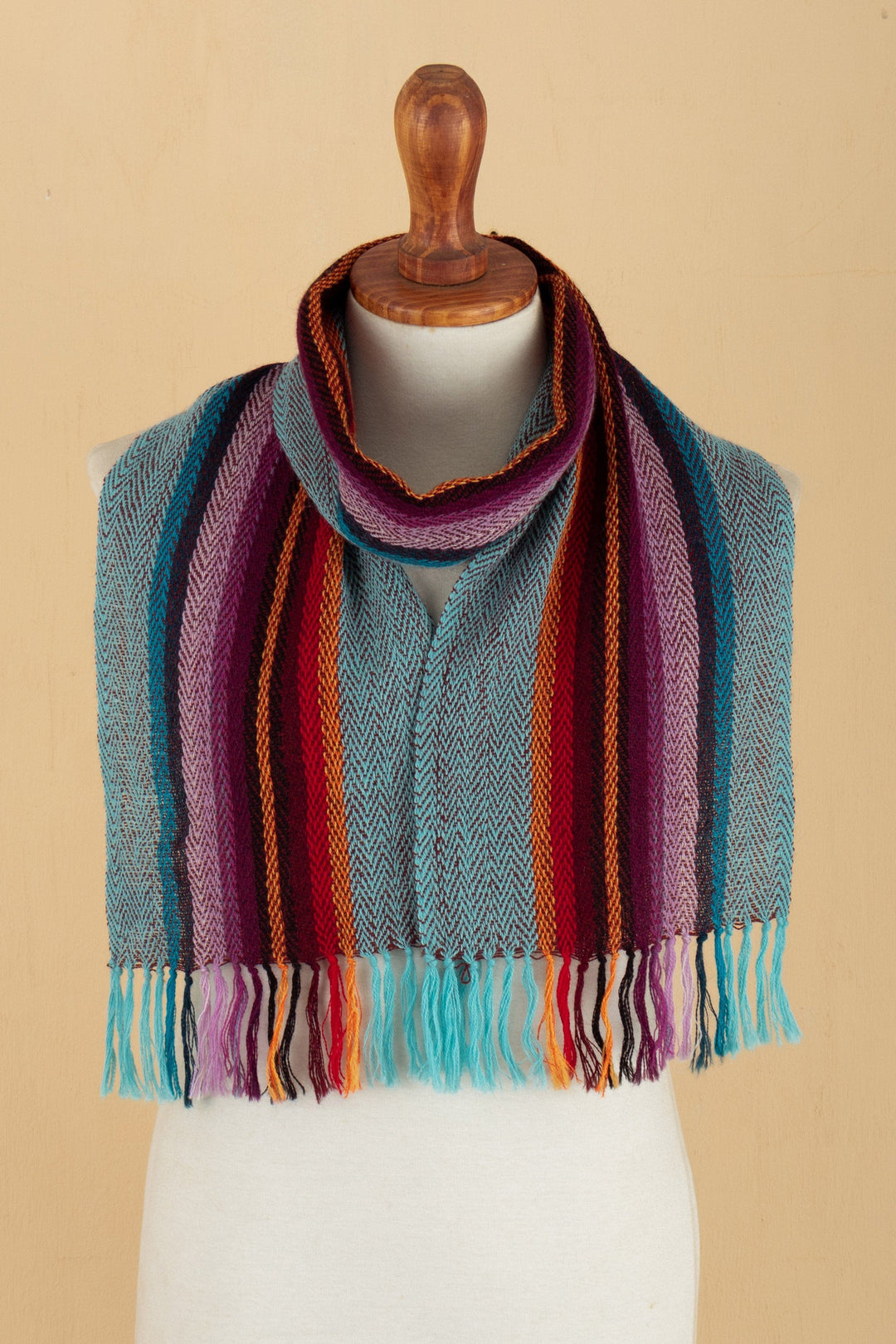 100% Alpaca Striped Scarf with Fringe Hand-Woven in Peru - Dusk