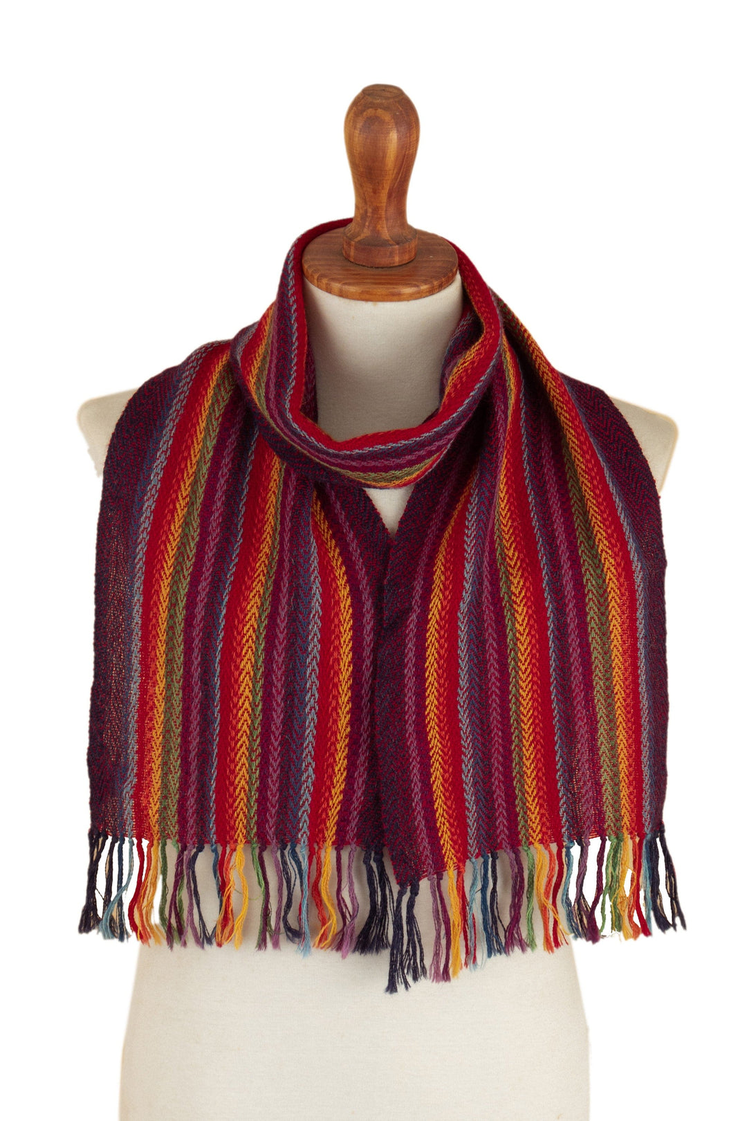 Colorful 100% Alpaca Scarf with Stripes Hand-Woven in Peru - Cosmovision
