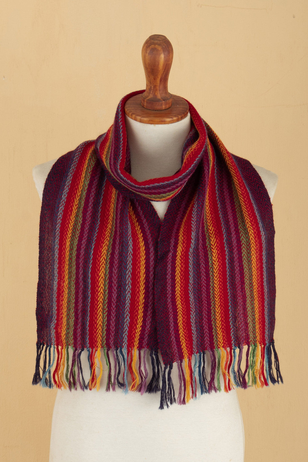 Colorful 100% Alpaca Scarf with Stripes Hand-Woven in Peru - Cosmovision