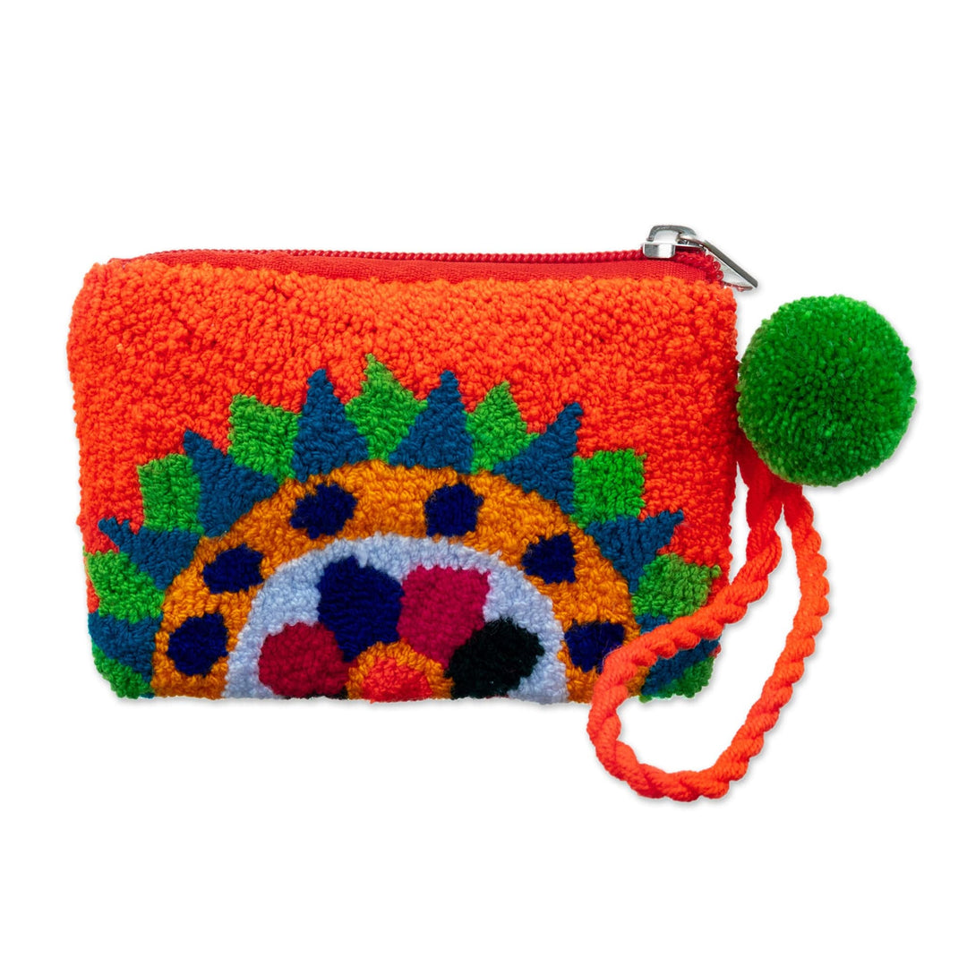 Sun-Themed Handcrafted Orange Coin Purse from Colombia - La Guajira Sun