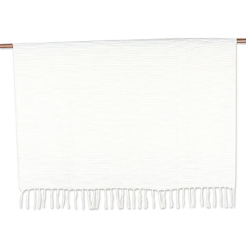 Ivory Acrylic Thread Throw Blanket with Striped Pattern - Ivory Caress