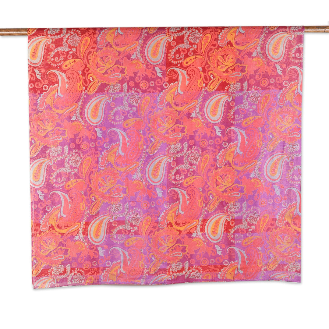 Multicolored Silk Shawl with Screen-Printed Paisley Motifs - Glamorous Paisley
