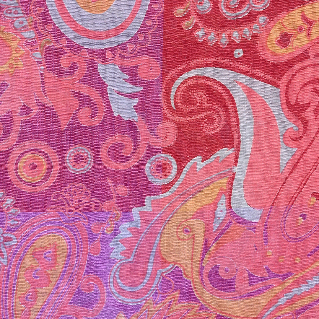 Multicolored Silk Shawl with Screen-Printed Paisley Motifs - Glamorous Paisley