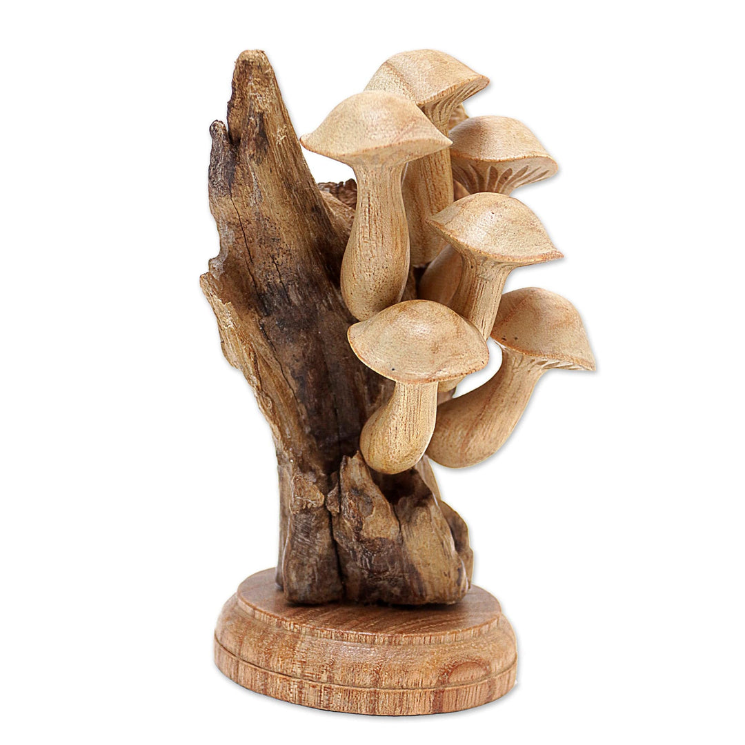 Handcrafted Wood Sculpture with Benalu Wood Pieces - Mushroom Charm