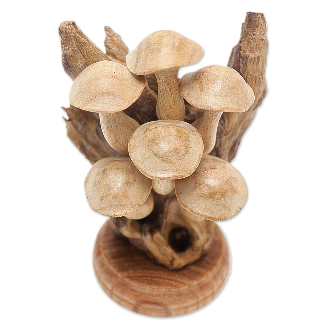 Handcrafted Wood Sculpture with Benalu Wood Pieces - Mushroom Charm