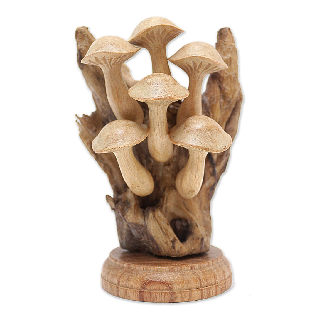 Handcrafted Wood Sculpture with Benalu Wood Pieces - Mushroom Charm
