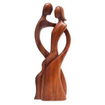 Hand-Carved Suar Wood Sculpture of a Dancing Couple - Shadow Dance