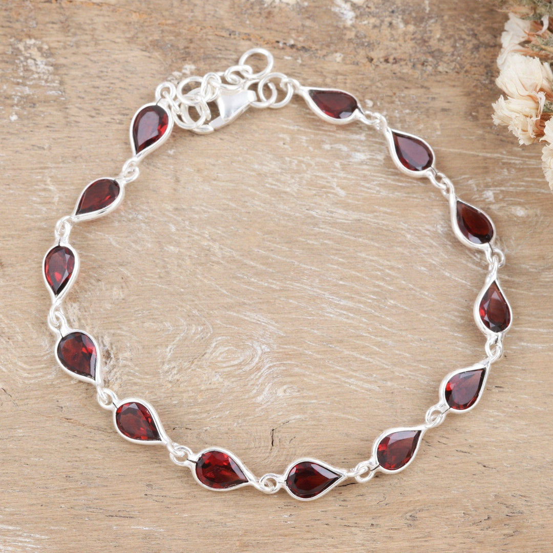 9-Carat Faceted Garnet Link Bracelet Crafted in India - Perseverance Rain