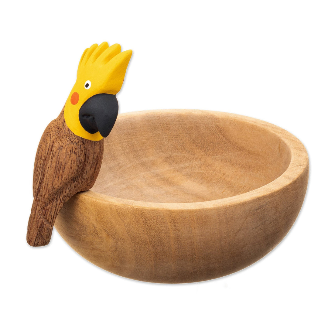 Handmade Cedar Wood Decorative Bowl with a Yellow Cockatoo - Cockatoo Spirit