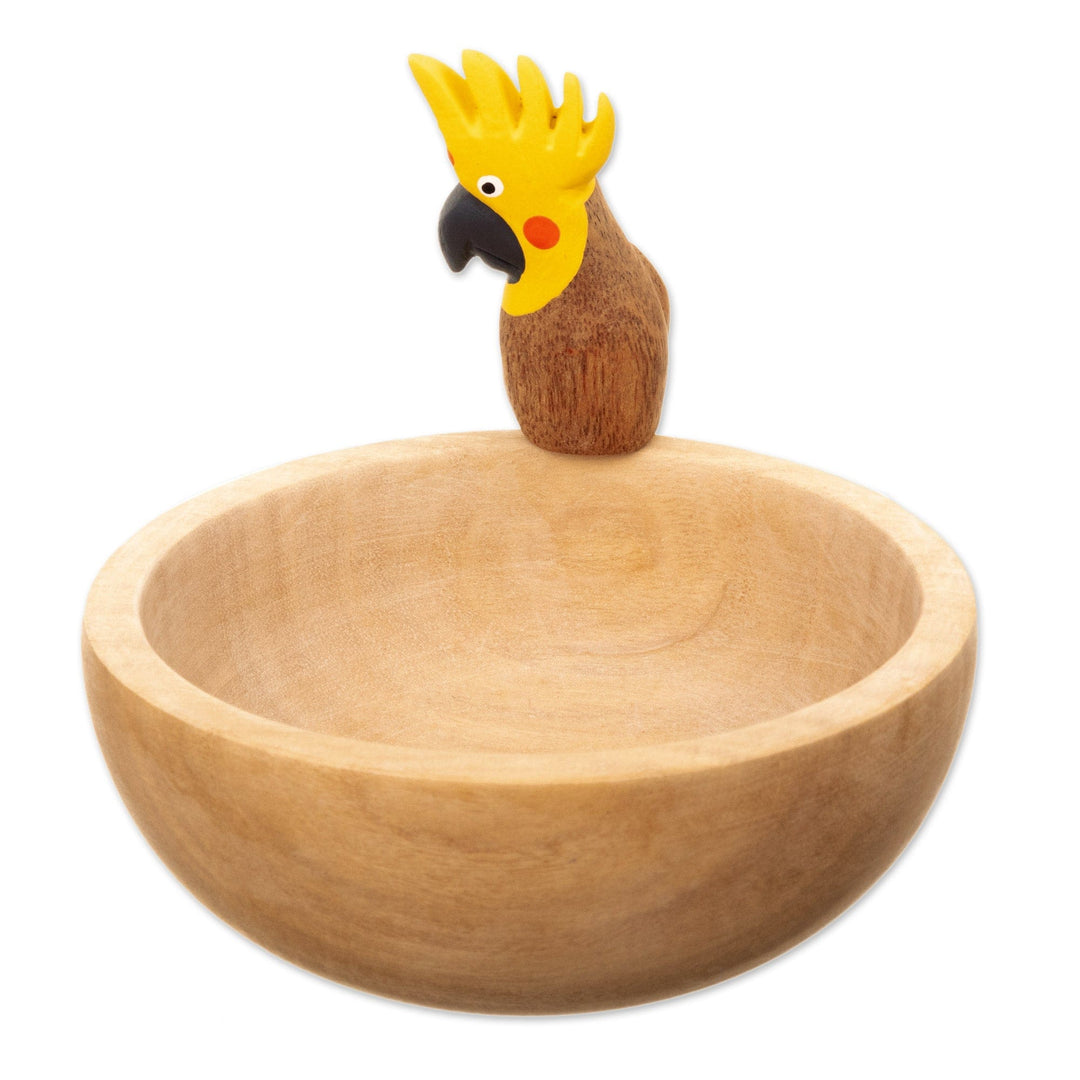 Handmade Cedar Wood Decorative Bowl with a Yellow Cockatoo - Cockatoo Spirit