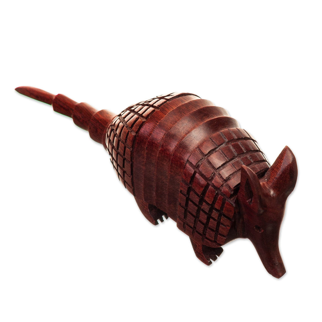 Armadillo Mini Figurine Hand-Carved in Palo Sangre Wood - Adventurous Armadillo