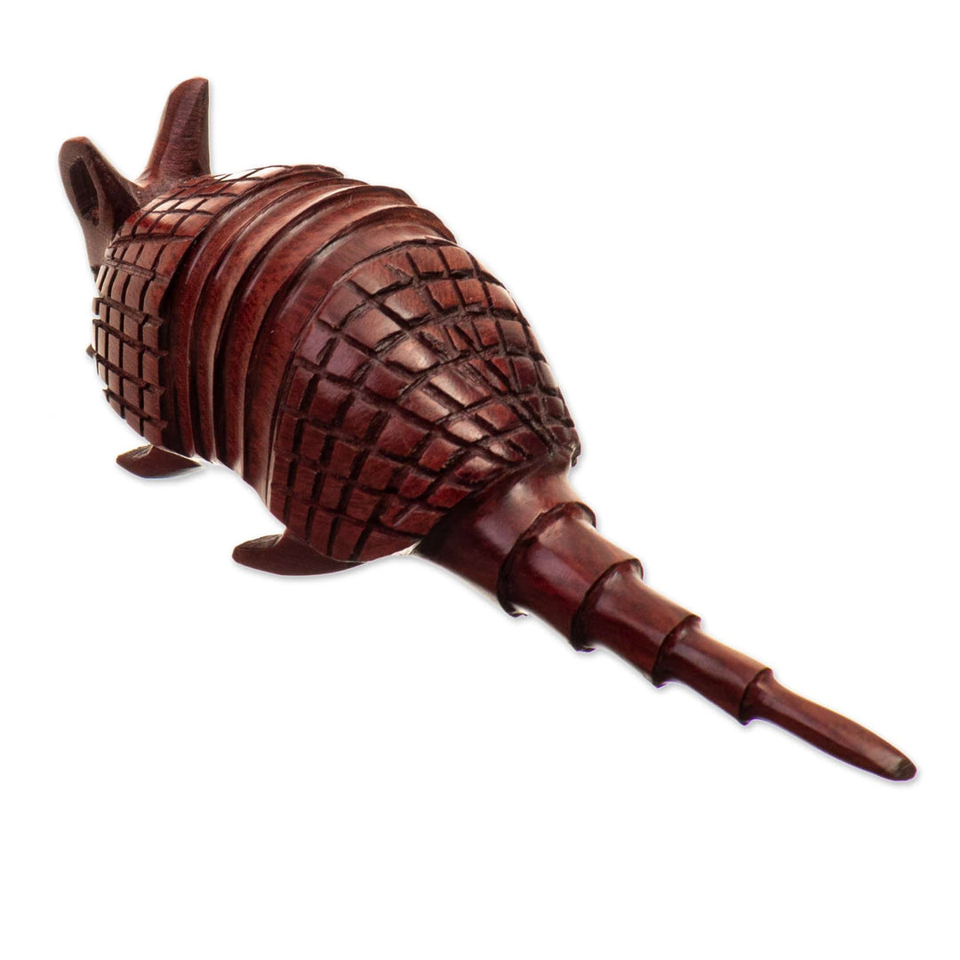 Armadillo Mini Figurine Hand-Carved in Palo Sangre Wood - Adventurous Armadillo
